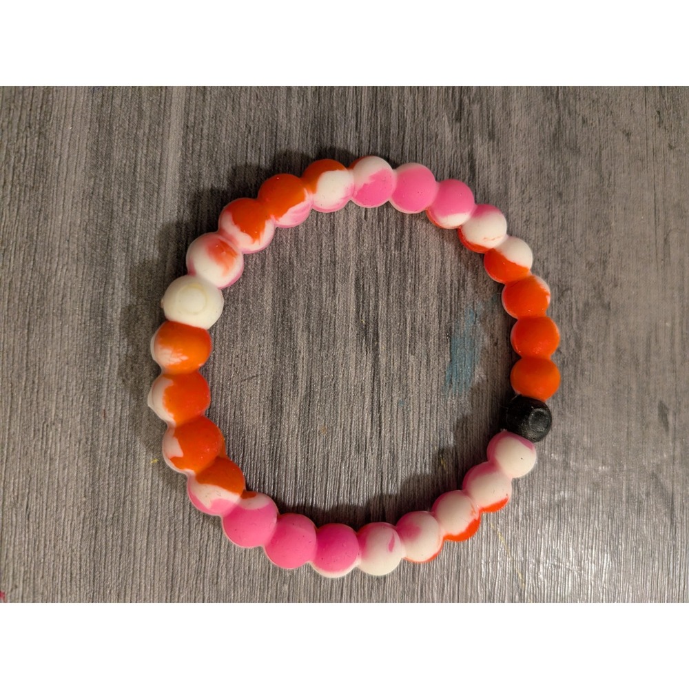 Lokai Silicone Bead Bracelet Pink Orange White Marble Swirl‎ Stretch Jewelry